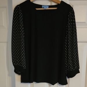 CeCe Black and White Puff Sleeve Blouse